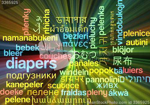 Image of Diapers multilanguage wordcloud background concept glowing