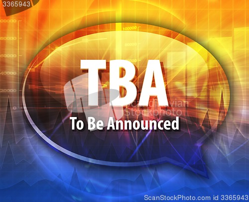 Image of TBA acronym word speech bubble illustration