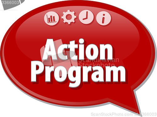 Image of Action program Business term speech bubble illustration