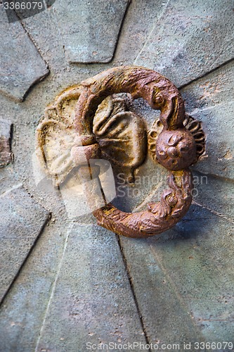 Image of brass brown knocker and wood   castiglione olona varese italy