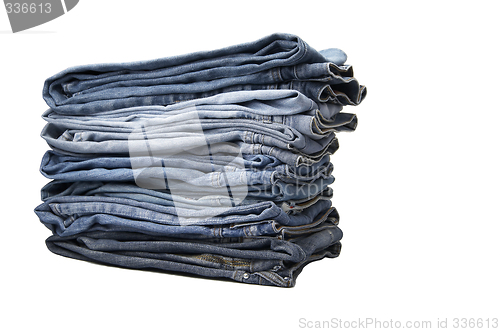 Image of the heap of modern designer blue jeans