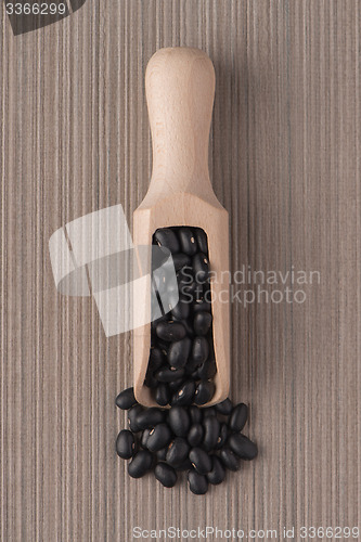 Image of Wooden scoop with black beans