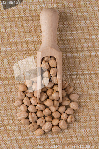 Image of Wooden scoop with chickpeas