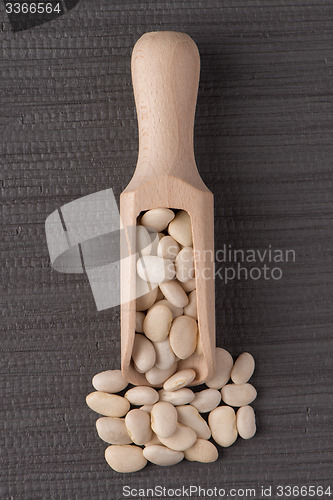 Image of Wooden scoop with white beans
