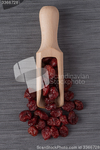 Image of Wooden scoop with dried cranberries