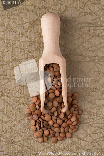 Image of Wooden scoop with lentils