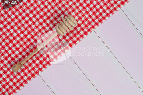 Image of Kitchenware on red towel