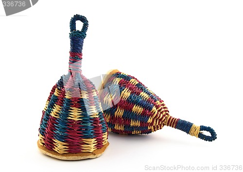 Image of Two colorful caxixi, Afro-Brazilian musical instrument
