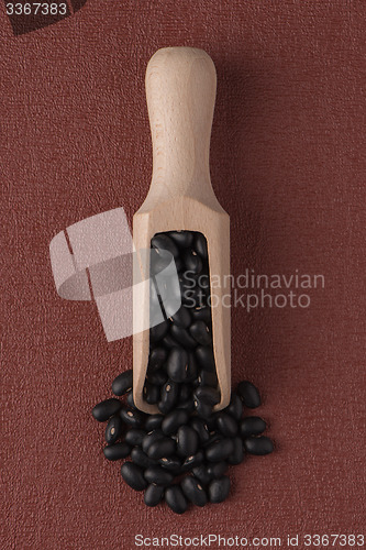 Image of Wooden scoop with black beans