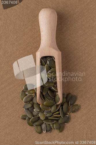 Image of Wooden scoop with pumpkin seeds
