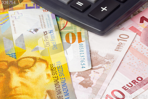 Image of Forex - Euro and Swiss currency pair with calculator

