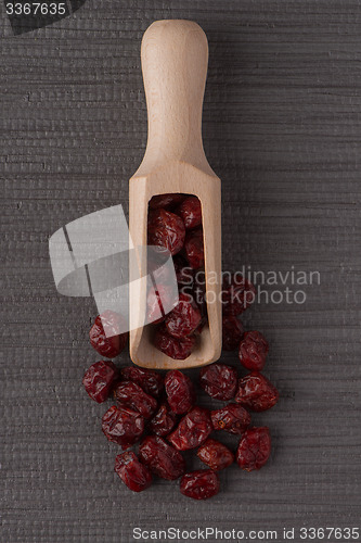 Image of Wooden scoop with dried cranberries