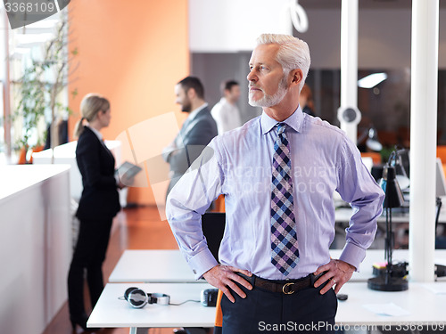 Image of senior business man with his team at office