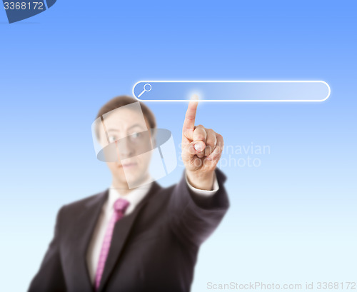 Image of Businessman Touching Blank Search Bar