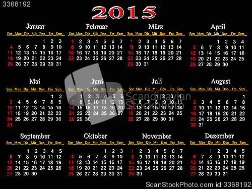 Image of black calendar for 2015 year