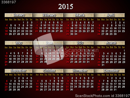 Image of claret calendar for 2015 year