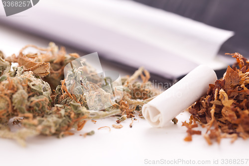 Image of Dried Cannabis on Rolling Paper with Filter