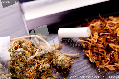 Image of Dried Cannabis on Rolling Paper with Filter