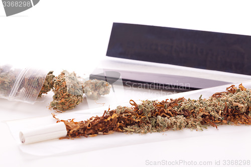 Image of Dried Cannabis on Rolling Paper with Filter