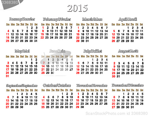 Image of white calendar for 2015 year