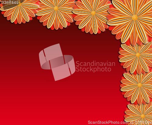 Image of pattern from brown flowers on red background