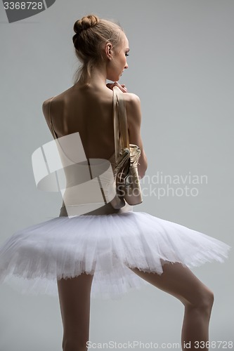 Image of Portrait of young ballerina in white tutu