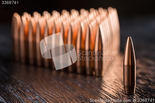 Image of Macro shot of copper bullets 