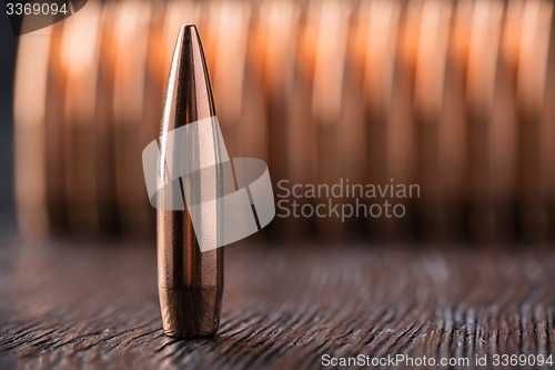Image of Macro shot of copper bullets 