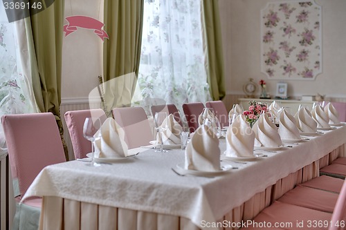 Image of Restaurant table setting in the wedding style