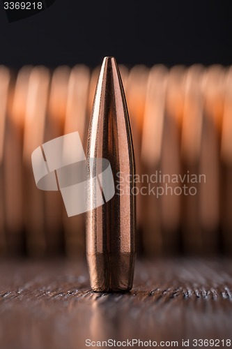 Image of Macro shot of copper bullets 