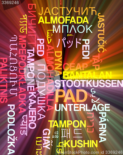 Image of Pad multilanguage wordcloud background concept glowing