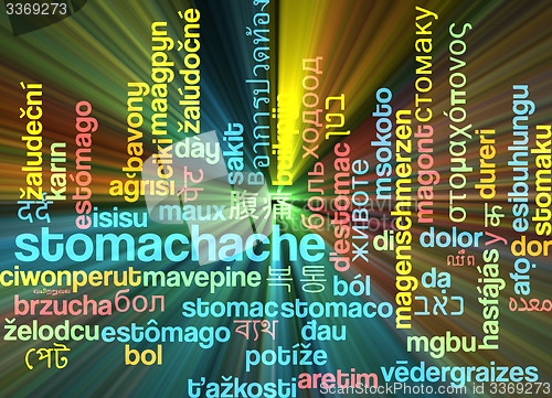 Image of Stomachache multilanguage wordcloud background concept glowing