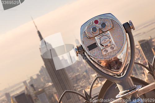 Image of New York City Manhattan skyline in sunset.