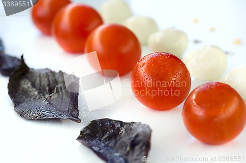 Image of Mozzarella and tomatoes in line