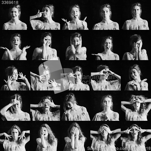 Image of Collage of woman different facial expressions