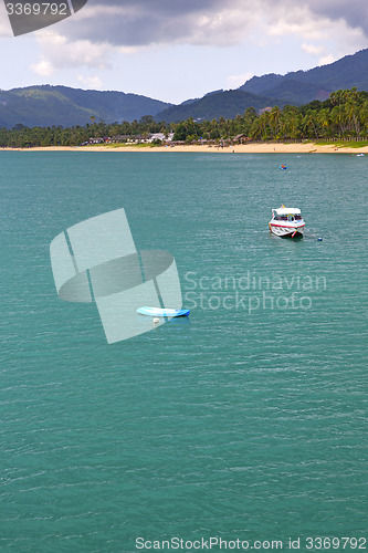 Image of  blue lagoon  stone in thailand kho tao bay abstract yacht