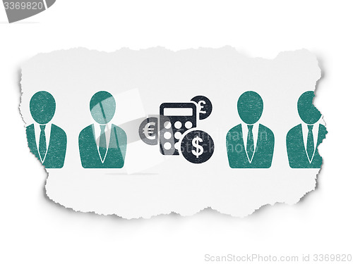 Image of Finance concept: calculator icon on Torn Paper background