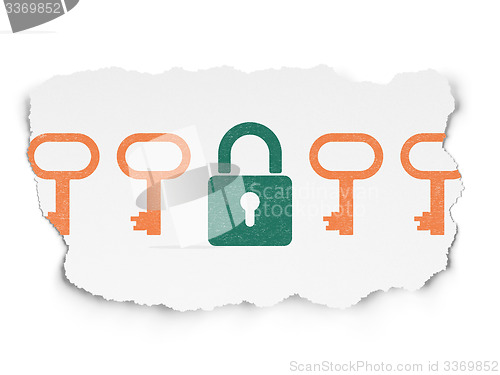 Image of Protection concept: closed padlock icon on Torn Paper background