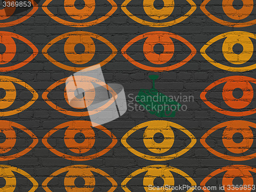 Image of Security concept: cctv camera icon on wall background