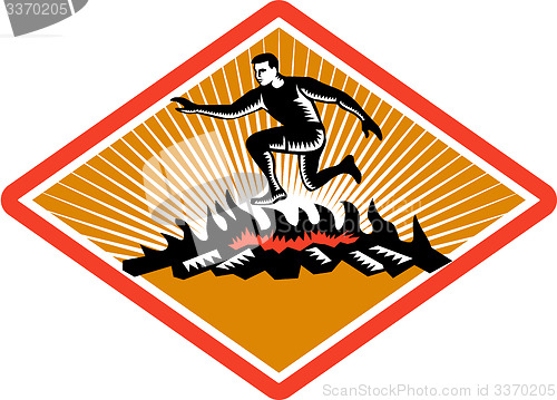 Image of Obstacle Racing Jumping Fire Woodcut