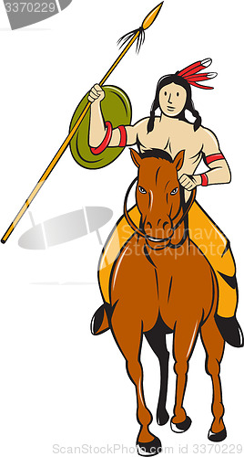 Image of Native American Indian Brave Riding Pony Cartoon