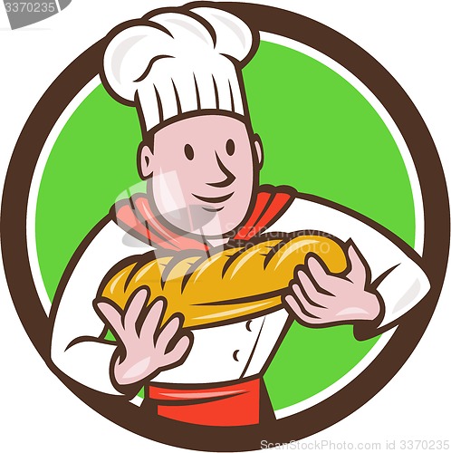 Image of Baker Holding Bread Loaf Circle Cartoon