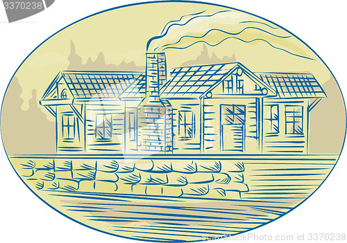 Image of Log Cabin Resort Oval Etching