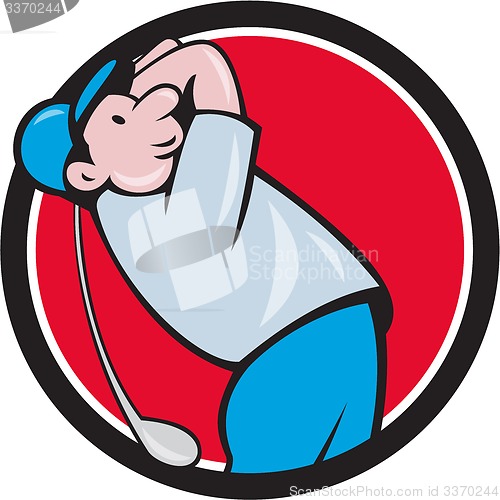 Image of Golfer Swinging Club Circle Cartoon