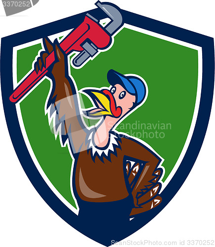 Image of Turkey Plumber Raising Wrench Shield Cartoon