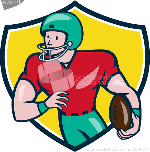 Image of American Football Receiver Running Shield Cartoon