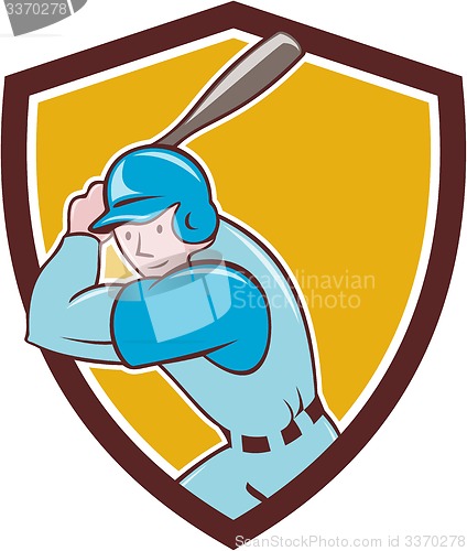 Image of Baseball Player Batting Shield Cartoon