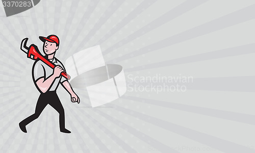 Image of Business card Plumber With Monkey Wrench Cartoon