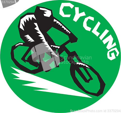 Image of Cyclist Riding Bicycle Cycling Circle Woodcut