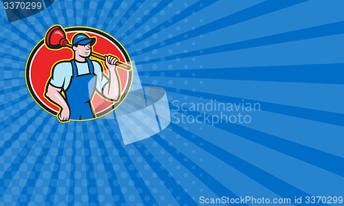 Image of Business card Plumber Holding Plunger Cartoon